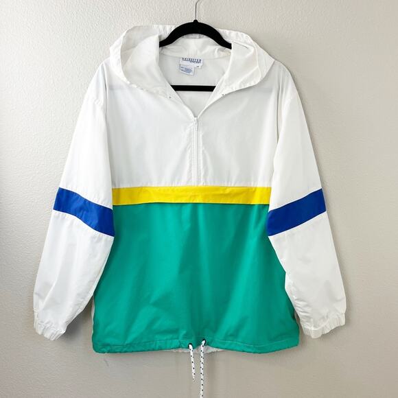 Vintage 90s Windbreaker Jacket Quarter Zip Color Block Track Athleisure Medium - Picture 1 of 9